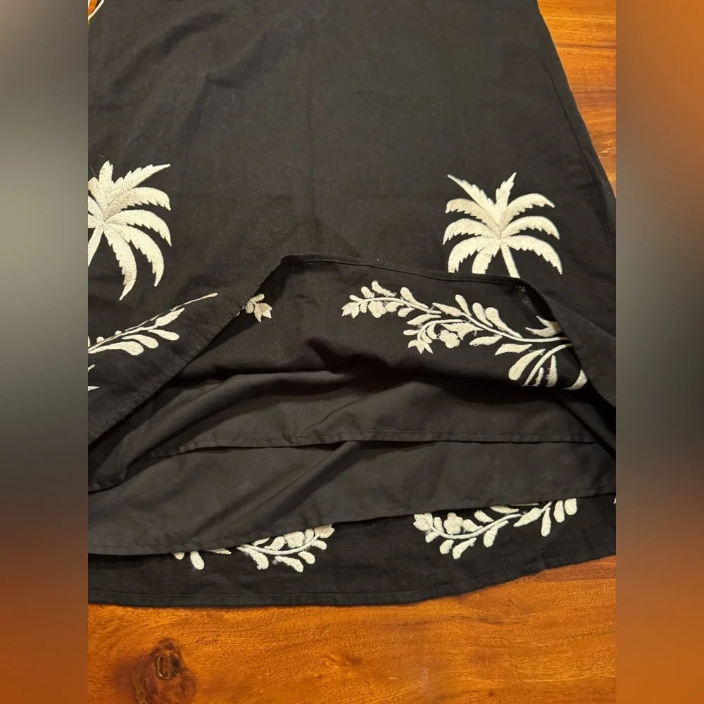 Calypso St. Barth Black Linen Blend Sundress Embroidered Palm Trees Sz L - NEW - Picture 8 of 12